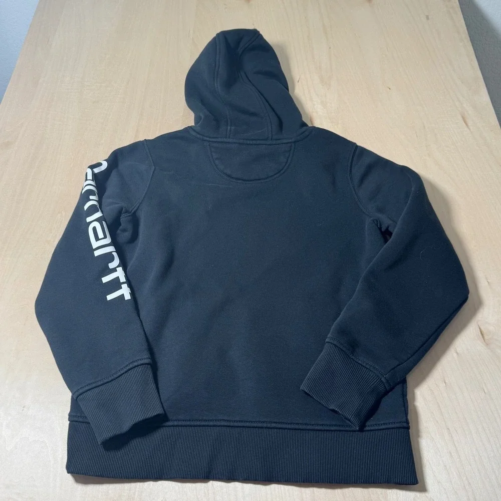 Carhartt Women's XS Relaxed Fit Hoodie Sweatshirt Pullover Black Logo‎ Sleeve